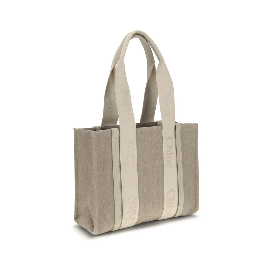Chloé Refined Linen Tote Bag With Leather Extensions In Gray