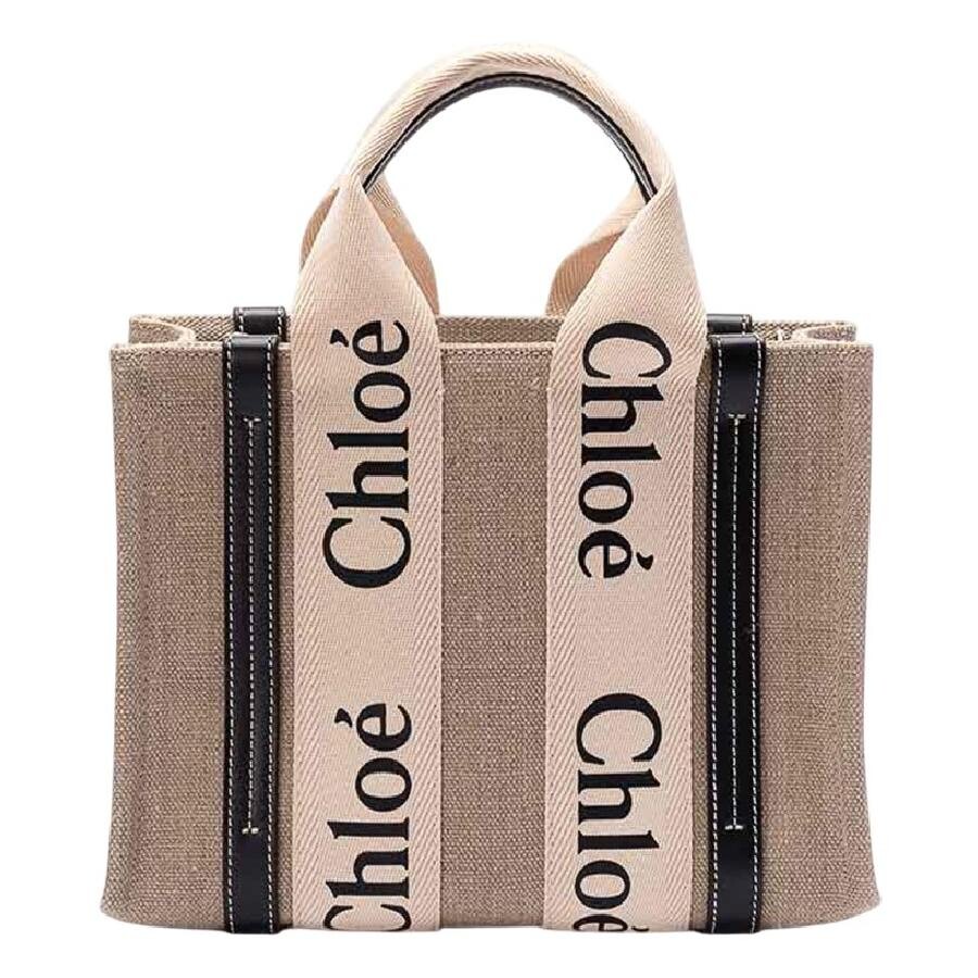 Chloé Chloe Woody Small Linen Tote Bag In Blue/white
