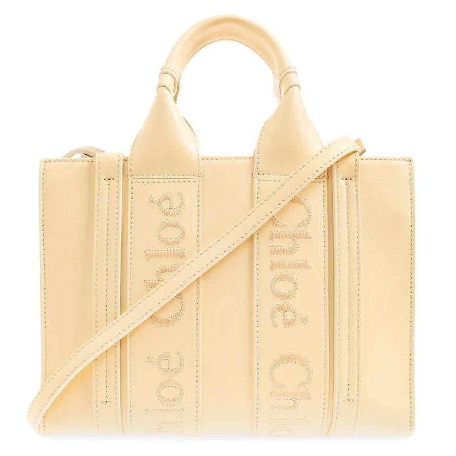 Chloé Chloe Woody Small Logo Embroidered Leather Tote In