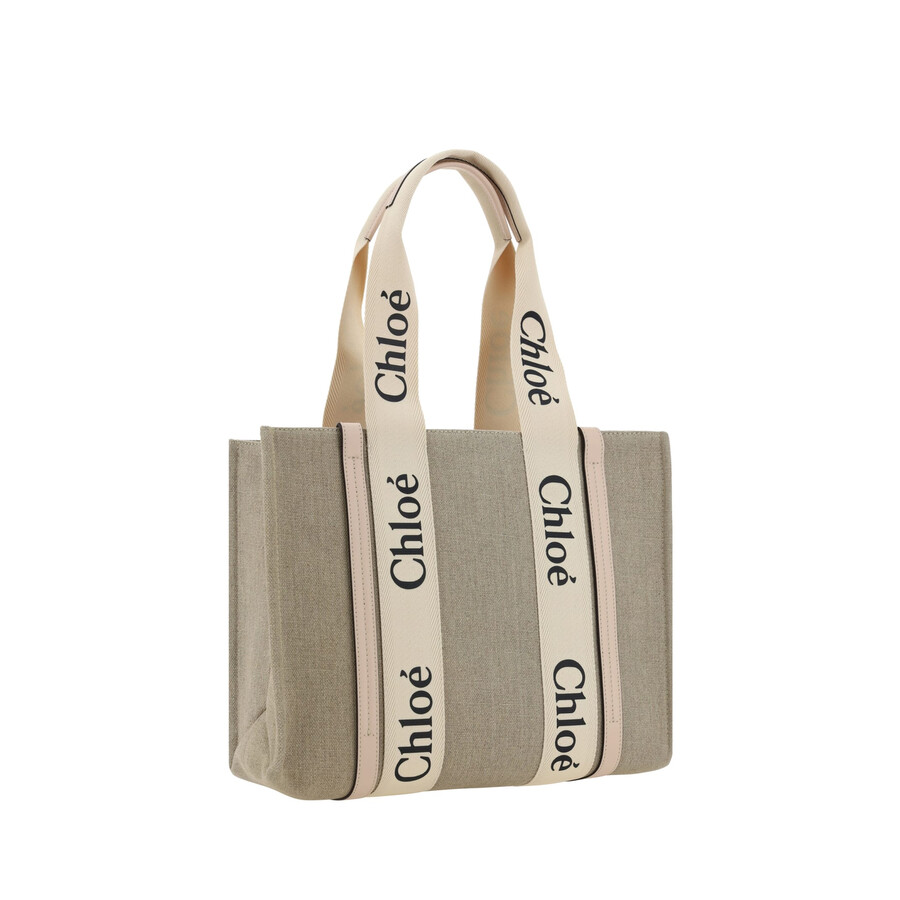 Chloé Chloe Woody Tote Bag In Linen In Pink