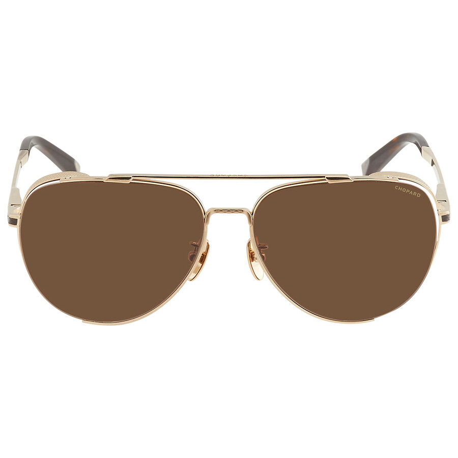 Chopard Brown Pilot Unisex Titanium Sunglasses Schc33m 0a60 60 In Gold