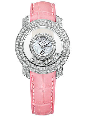 Chopard Happy Diamond Mother of Pearl Dial Pink Leather Strap Ladies Watch 209245-1001