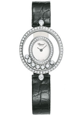 Chopard Happy Diamond White Dial Black Leather Ladies Watch 204292-1001