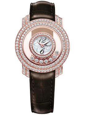 Chopard Happy Diamonds 18 kt Rose Gold Brown Leather Ladies Watch 209245-5001