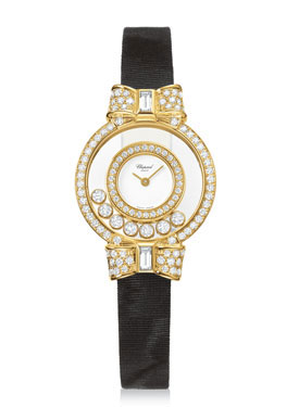 Chopard Happy Diamonds White Dial Black Fabric Strap Ladies Watch 205020-0001