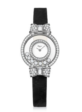 Chopard Happy Diamonds White Dial Black Fabric Strap Ladies Watch 205020-1001
