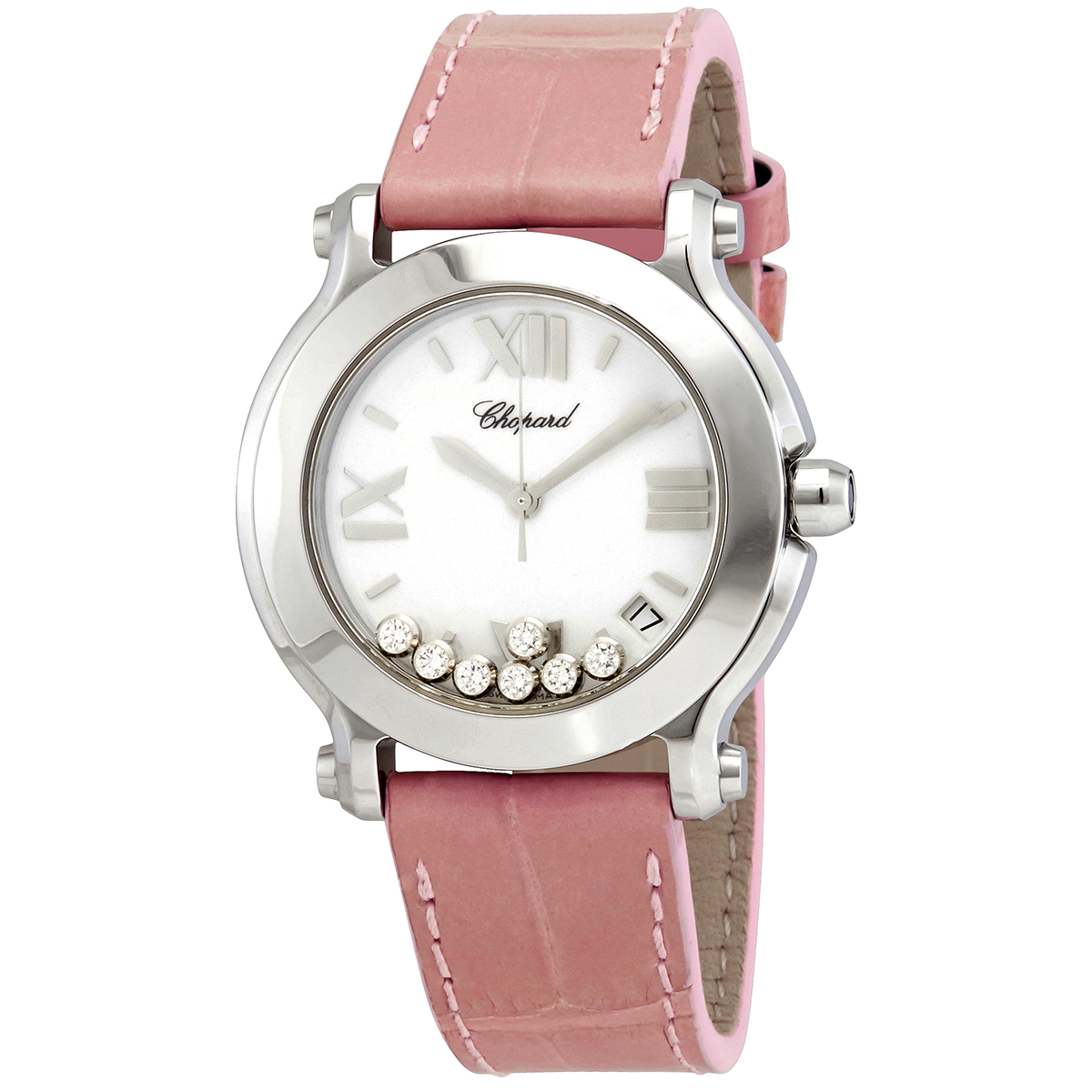 Chopard Happy Sport II 7 Floating Diamond White Dial Ladies Watch 278475-3001 PINK