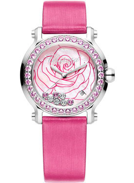 Chopard Happy Sport La Vie En Rose Pink Mother of Pearl Dial Sapphire Ladies Watch 278475-3030