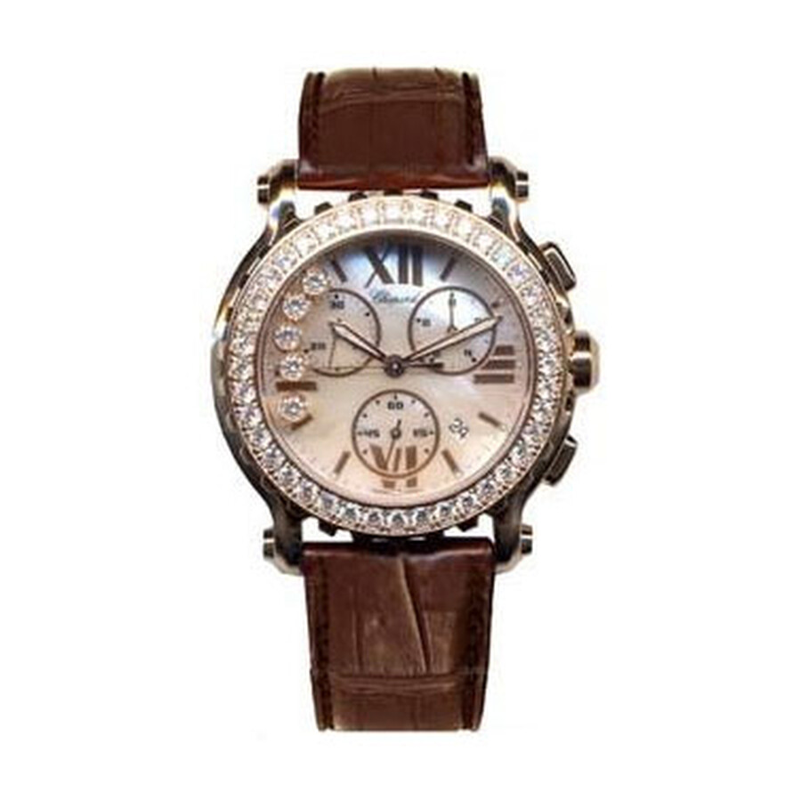 Shop Chopard Happy Sport Mother Of Pearl Dial Chronograph Diamond Ladies Watch 283583-5003 In Gold / Mother Of Pearl / Rose