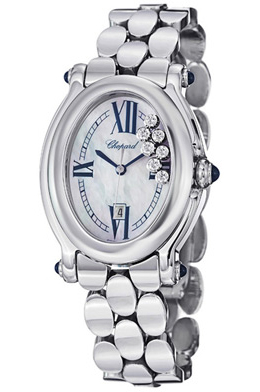 Chopard Happy Sport Mother Of Pearl Dial Stainless Steel Floating Diamonds Ladies Watch 278418-3004
