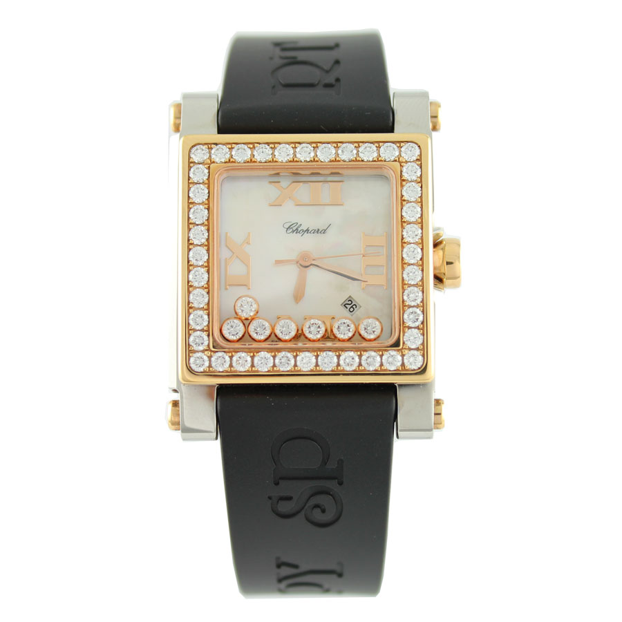 Chopard Happy Sport White Dial Black Leather Ladies Watch 278497-9002