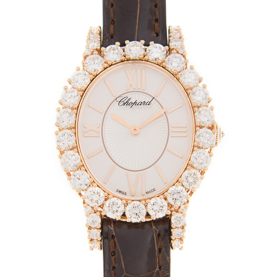 Shop Chopard L'heure Du Diamant Hand Wind Diamond White Dial Unisex Watch 139384-5104 In Brown / Gold / Gold Tone / Rose / Rose Gold / Rose Gold Tone / White