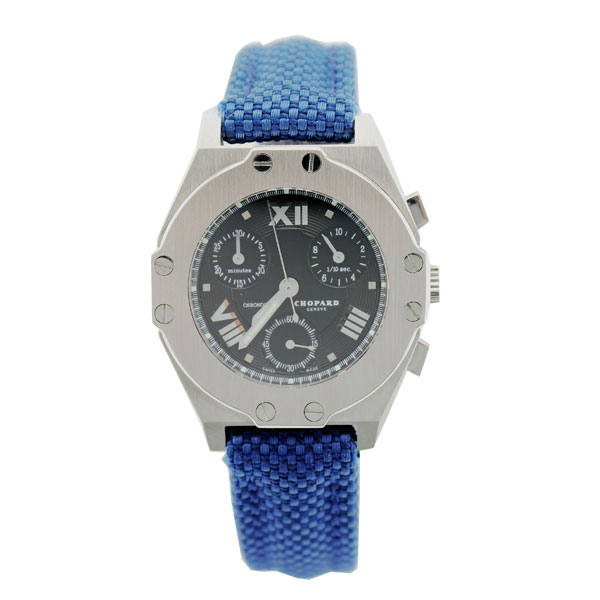 Chopard St Moritz Black Dial Blue Leather Chronograph Ladies Watch 258392