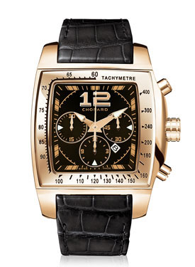 Chopard Two O Ten Automatic Chronograph 18 kt Rose Gold Black Leather Ladies Watch 162287-5001