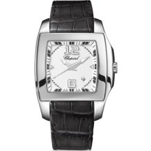 Chopard Two O Ten White Dial Black Leather Ladies Watch 128464-3001