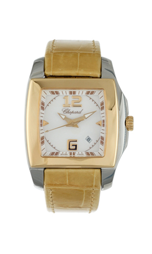 Chopard Two O Ten White Dial Two Tone Tan Leather Ladies Watch 128473-9002