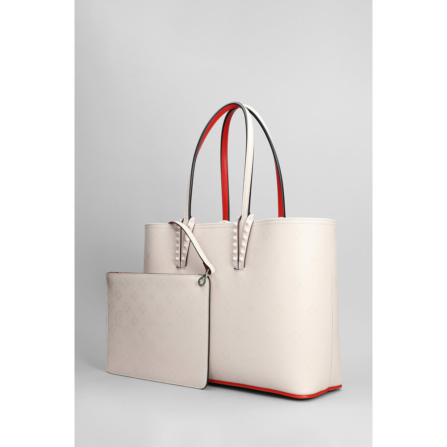 Christian Louboutin Cabata Small Tote In Rose-pink Leather In White