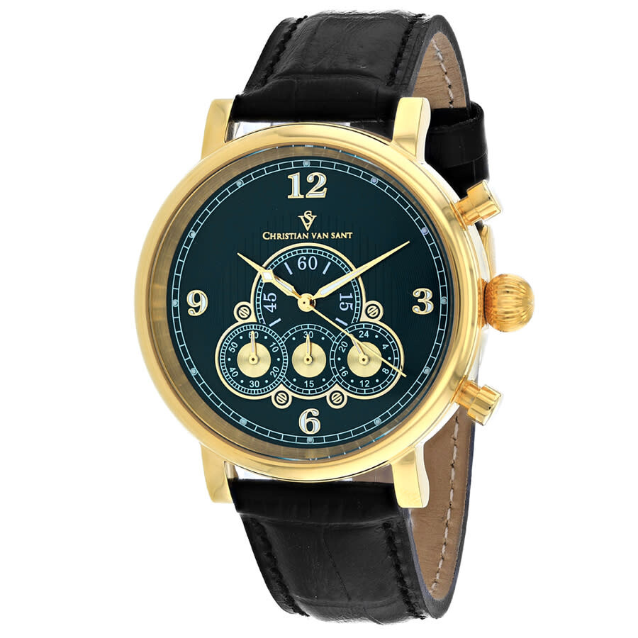 Christian Van Sant Dominion Chronograph Quartz Green Dial Men's Watch Cv0714 In Black / Gold Tone / Green / Yellow