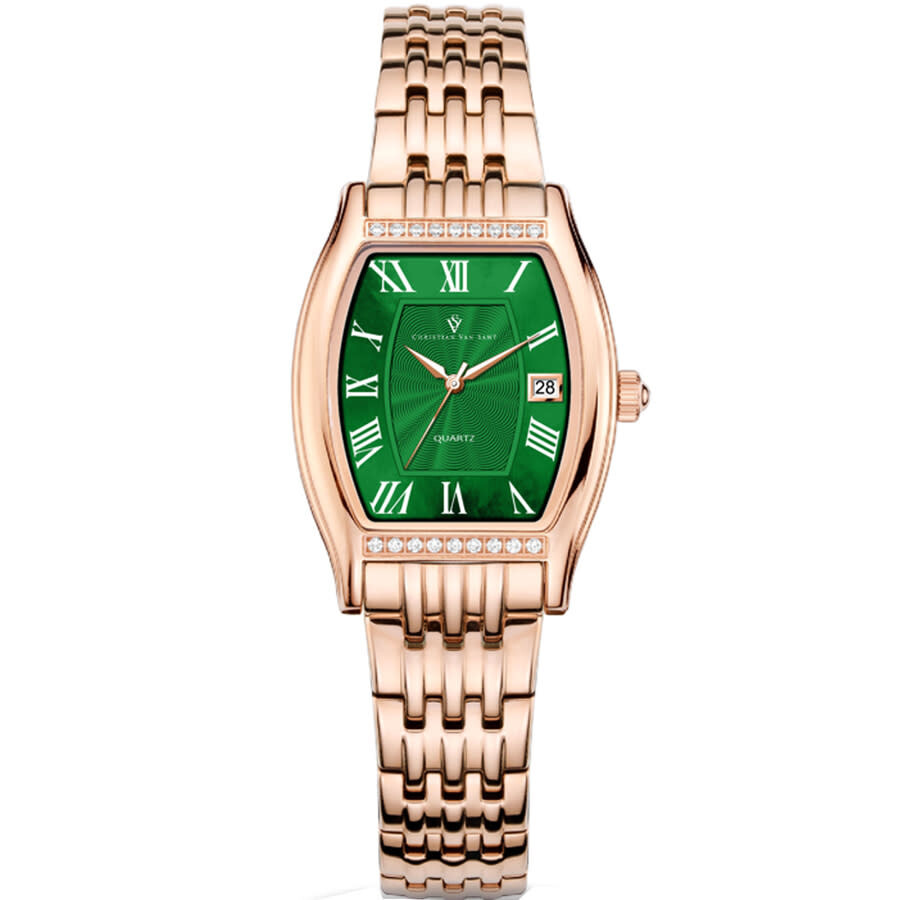 Shop Christian Van Sant Gemma Quartz Green Dial Ladies Watch Cv2454 In Gold Tone / Green / Rose / Rose Gold Tone