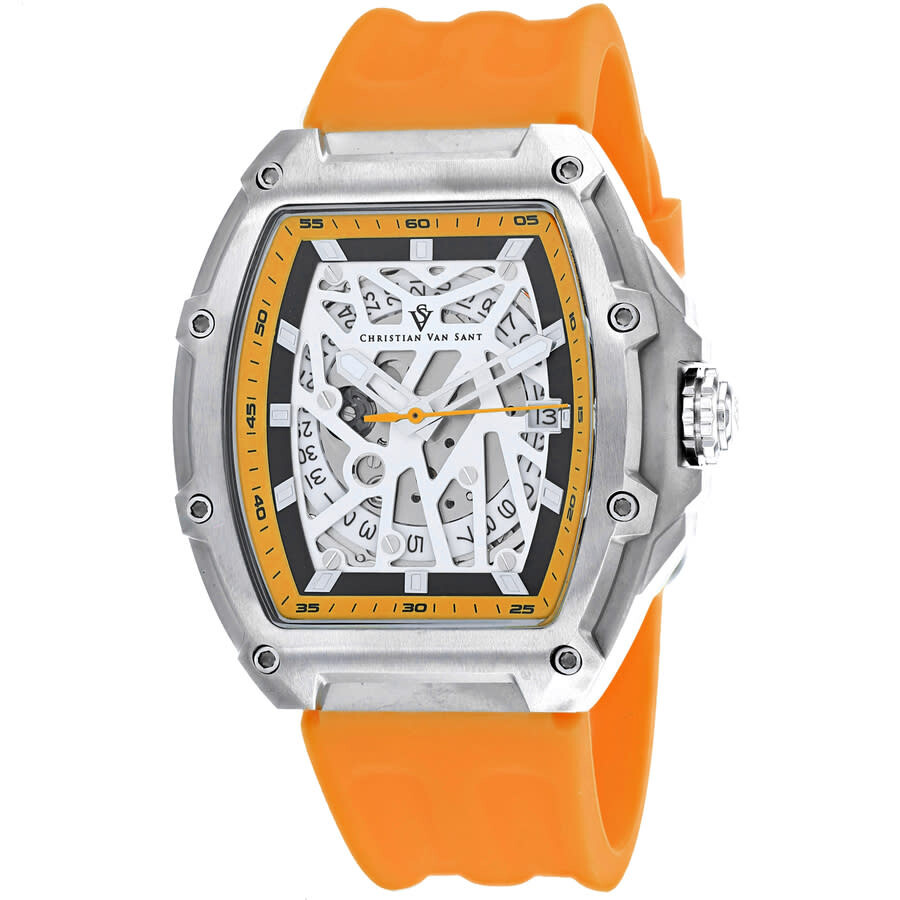 Shop Christian Van Sant Odyssey Automatic White Dial Men's Watch Cv6193 In Orange / White