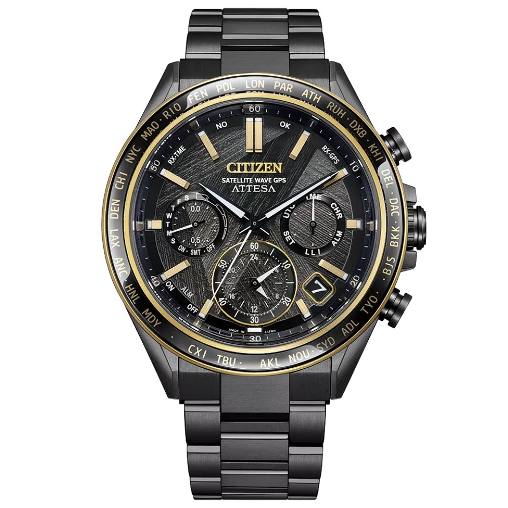Citizen Attesa ACT Perpetual Alarm World Time Chronograph Black Dial Men's Watch CC4078-51E