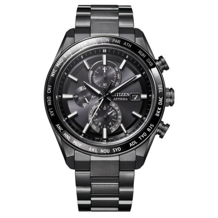 【★★★】CITIZEN ATTESA トノー型 デイト メンズ時計 稼働 Citizen Attesa Perpetual Chronograph Black Dial Men's Watch AT8294