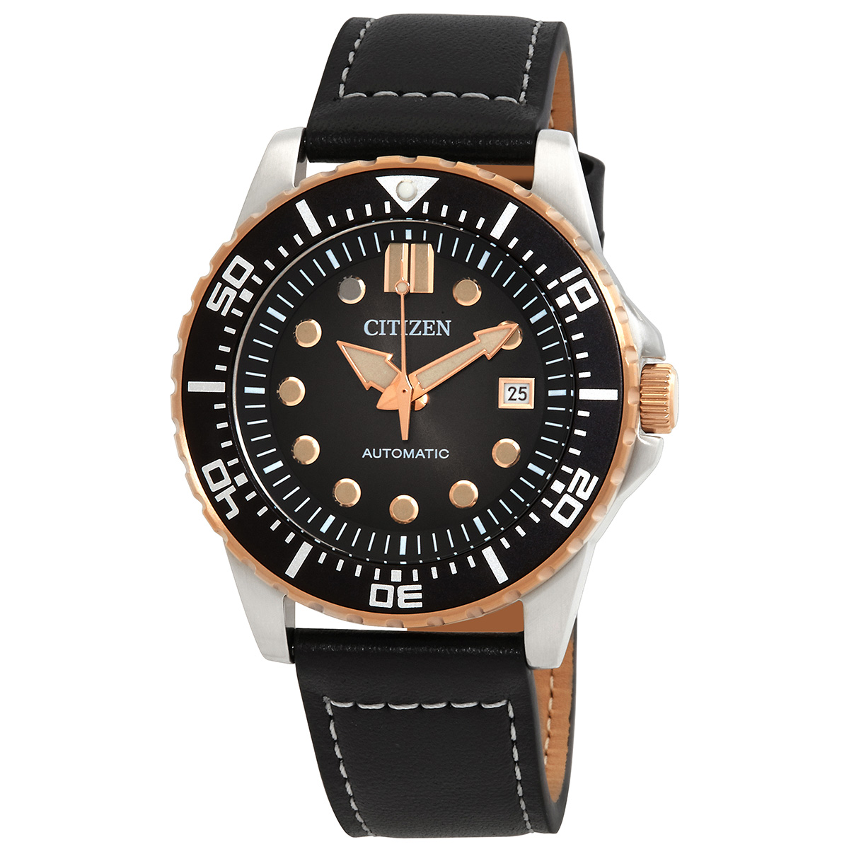 Citizen Mechanical Automatic Black Dial Black Rubber Strap Watch for Men - NJ0125-11E