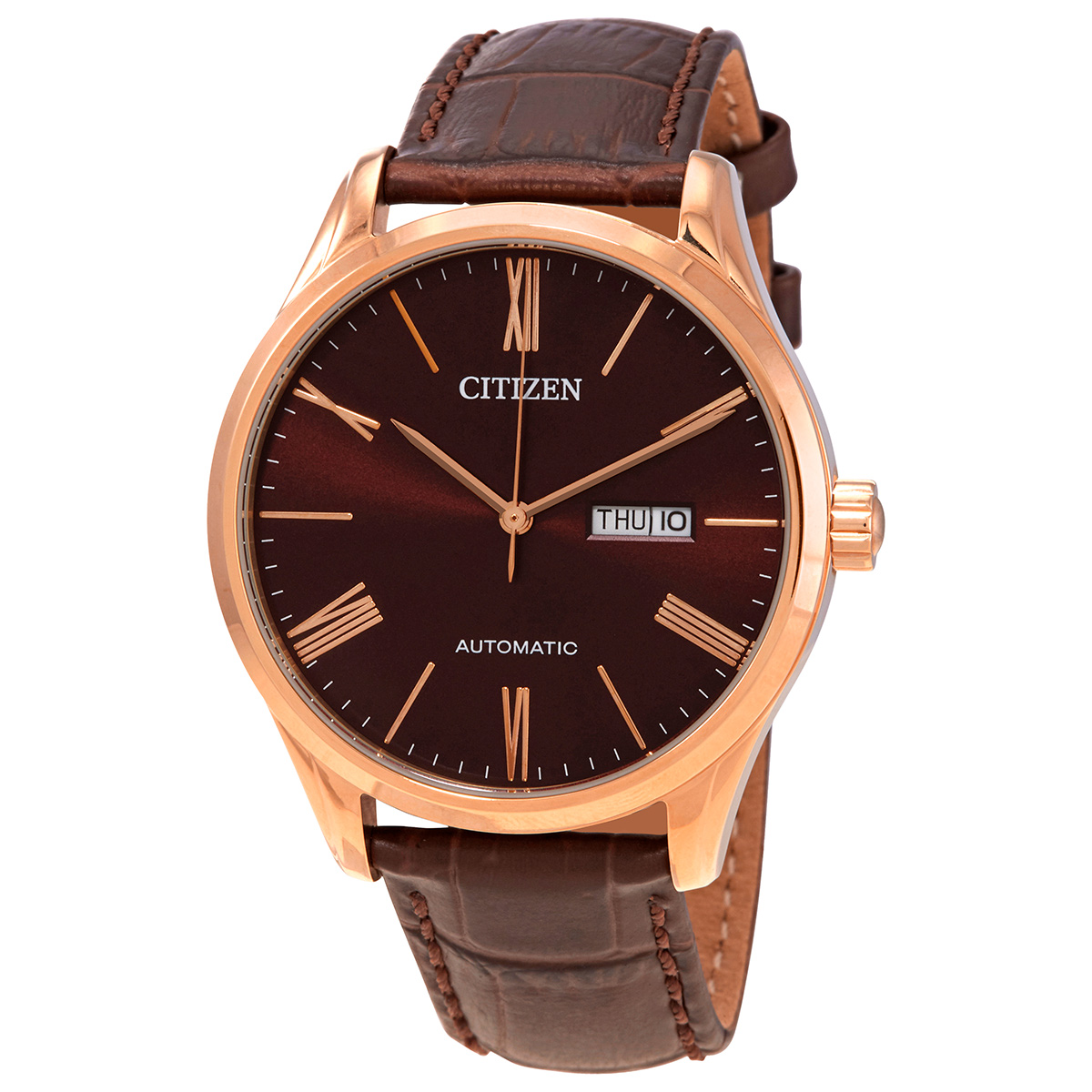 Citizen Automatic Brown Dial Brown Leather Men's Watch NH8363-14X