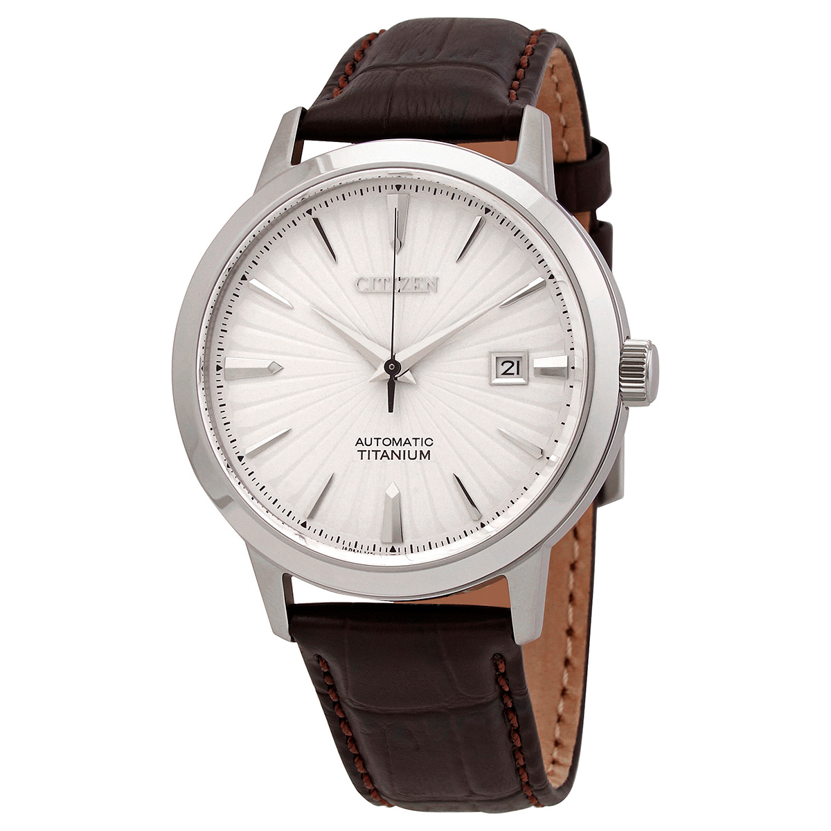 Citizen Automatic Silver Dial Black Leather Men's Watch NJ2180-11A