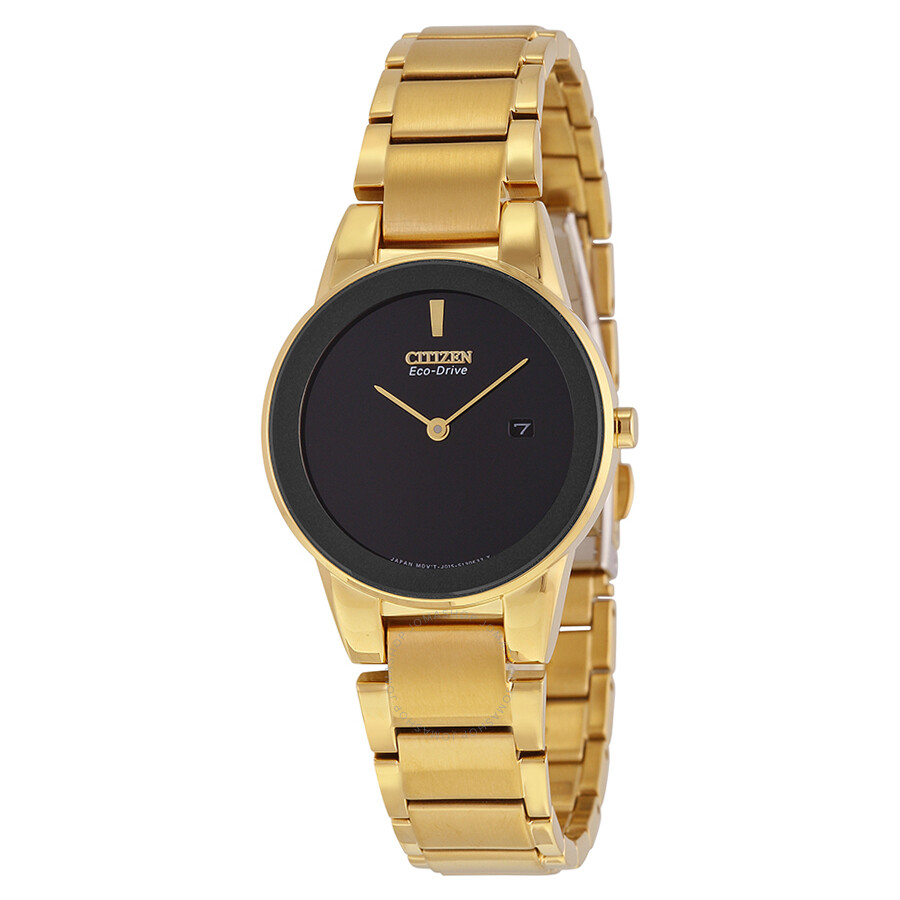 Citizen Axiom Black Dial Yellow Gold-tone Ladies Watch Ga1052-55e In Black / Gold / Gold Tone / Yellow