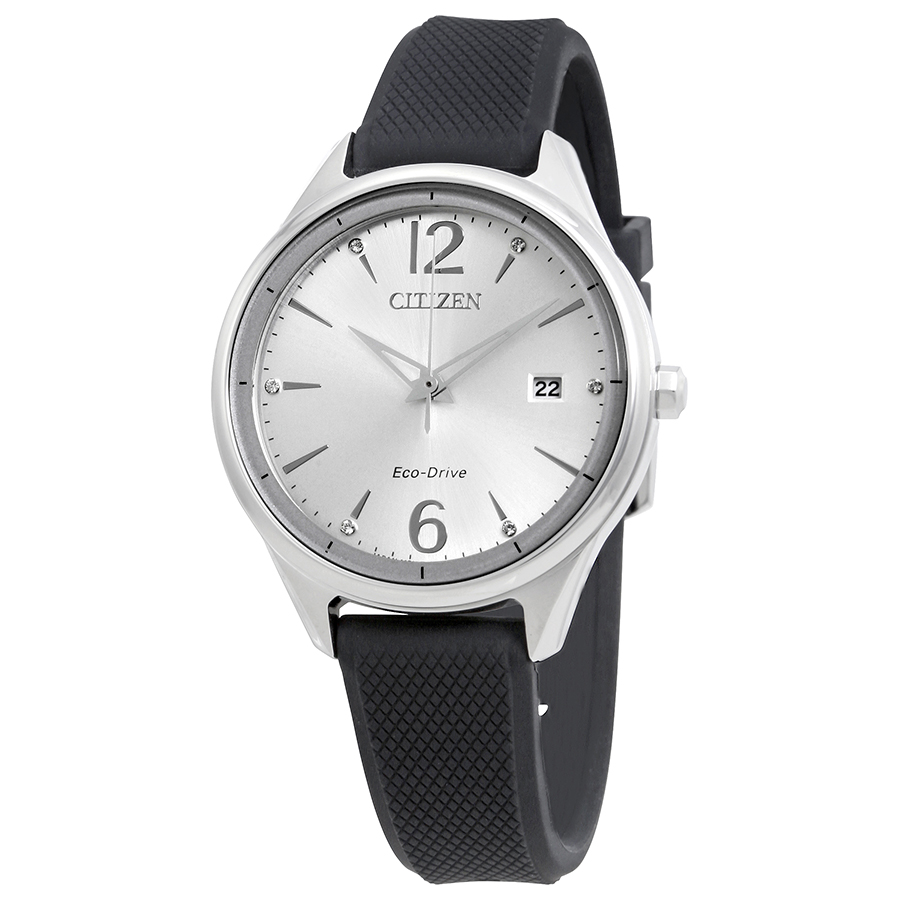 Citizen Chandler Silver Dial Black Silicone Ladies Watch FE6100-16A