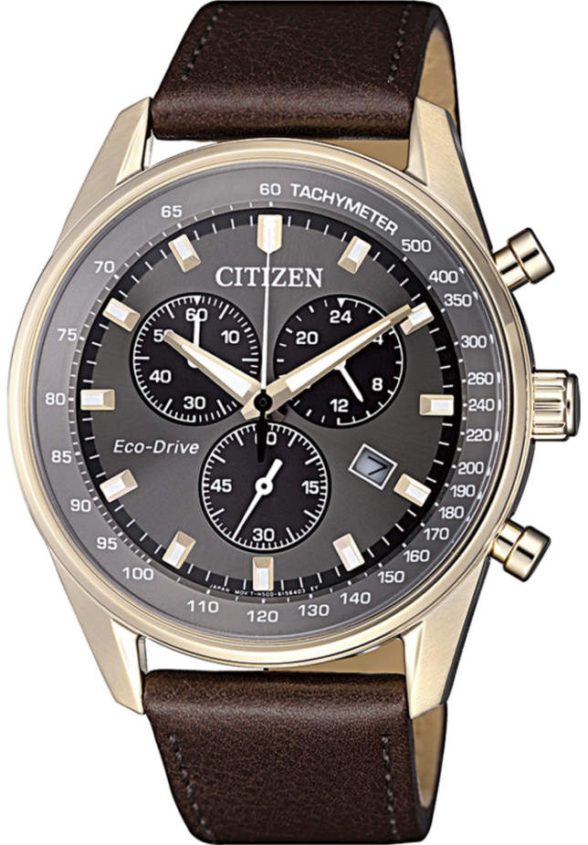 Citizen Chronograph Grey Dial Brown Leather Men's Watch AT2393-17H