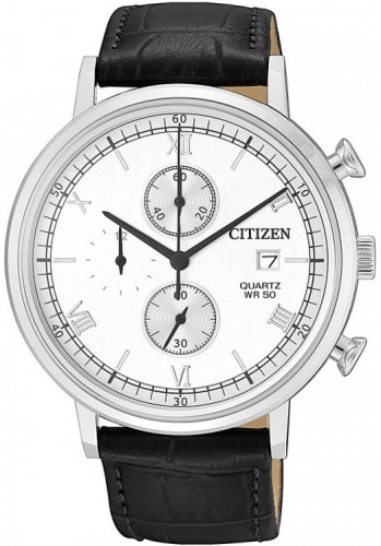 Citizen Chronograph Quartz White Dial Black Leather Men's Watch AN3610-12A