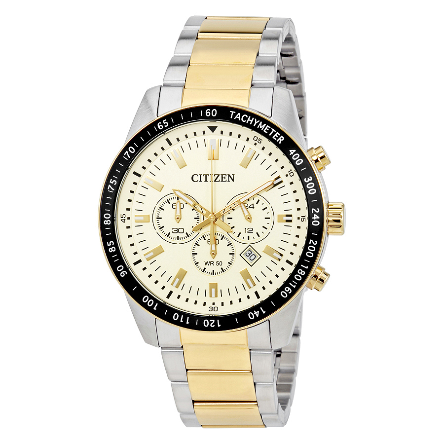 Citizen Cream Dial Men's Two Tone Chronograph Watch AN8076-57P