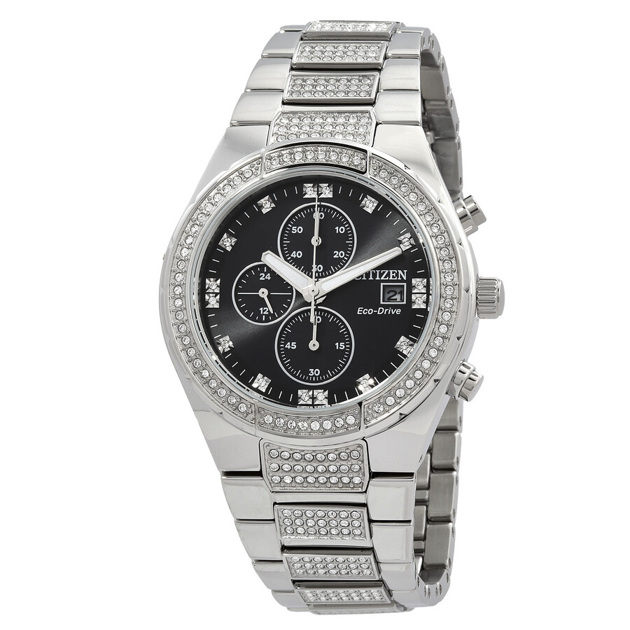 Citizen Crystal Chronograph Eco-Drive Black Dial Men's Watch