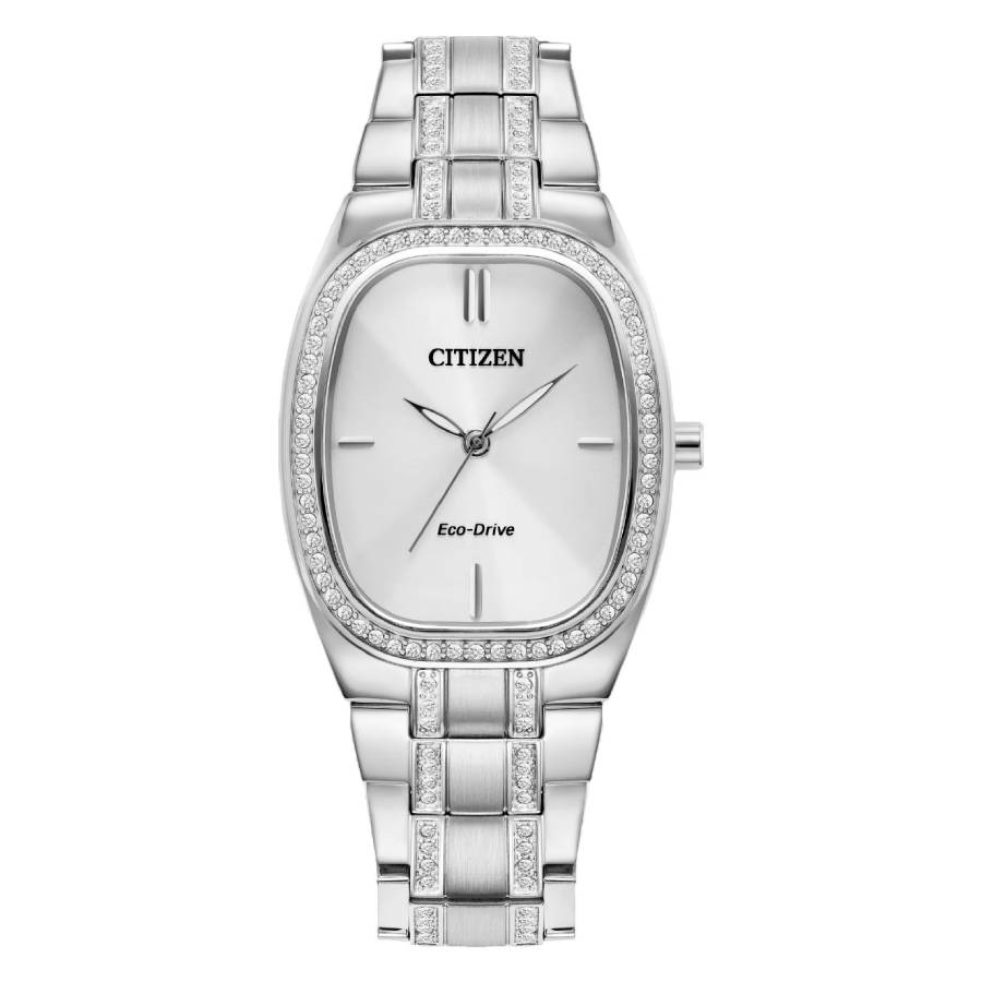 Citizen Crystal Eco-Drive Silver Dial Ladies Watch EM1080-55A