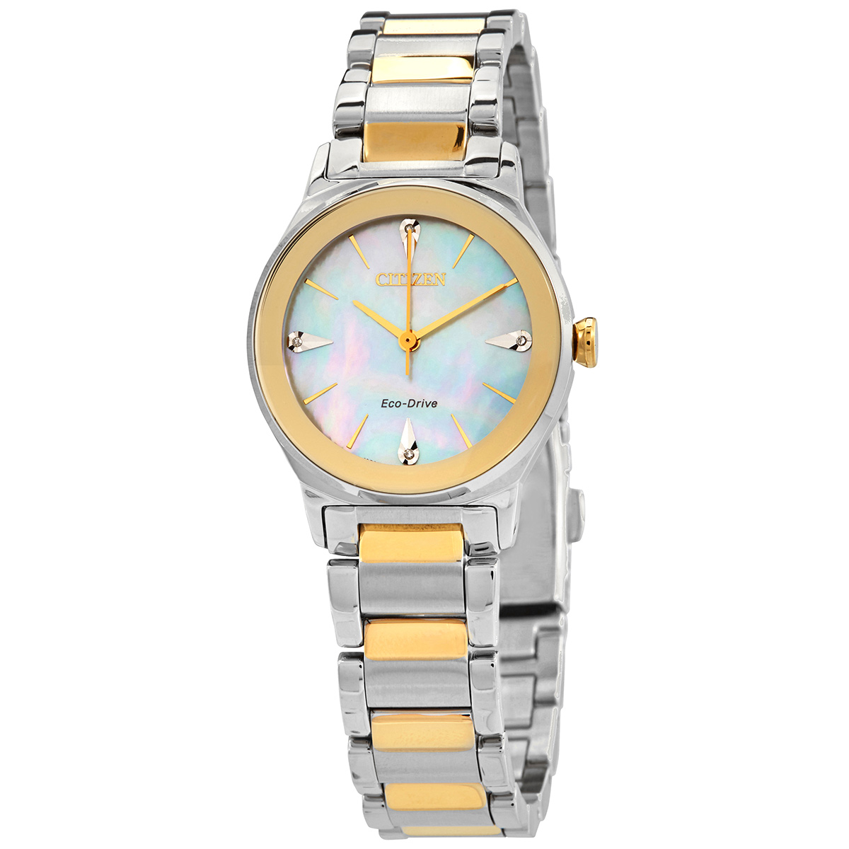 Citizen Diamond White Mother of Pearl Dial Ladies Two-tone Watch EM0734-56D