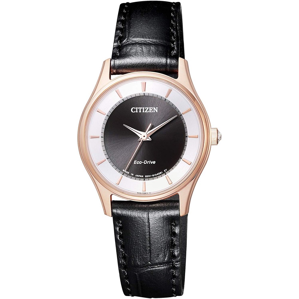 Citizen Eco-Drive Black Dial Black Leather Ladies Watch EM0402-05E