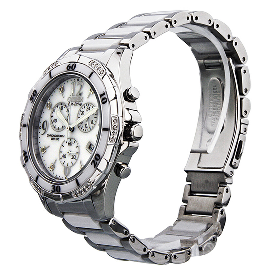 Citizen EcoDrive Chronograph Diamond White Dial Stainless Steel and