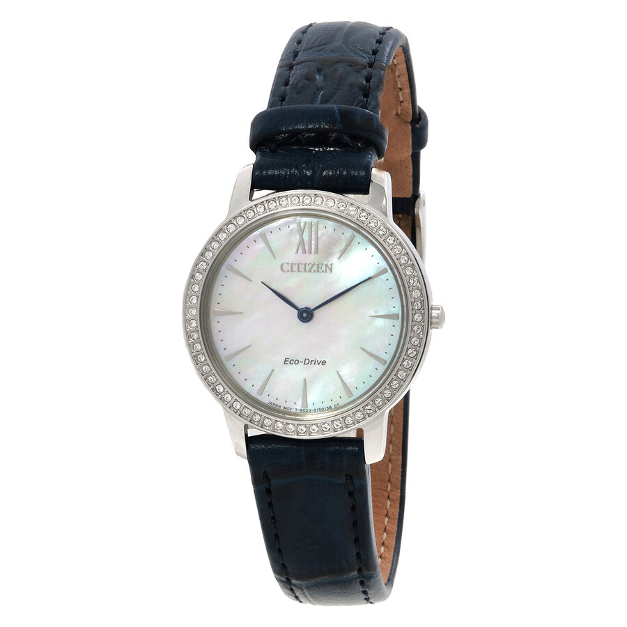 Shop Citizen Eco-drive Crystal Mother Of Pearl Dial Ladies Watch Ex1480-15d In Blue / Mother Of Pearl