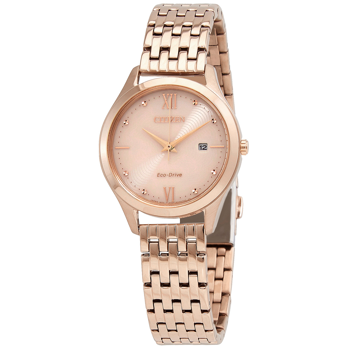 Citizen Eco-Drive Crystal Rose Gold Dial Ladies Watch EW2533-89X