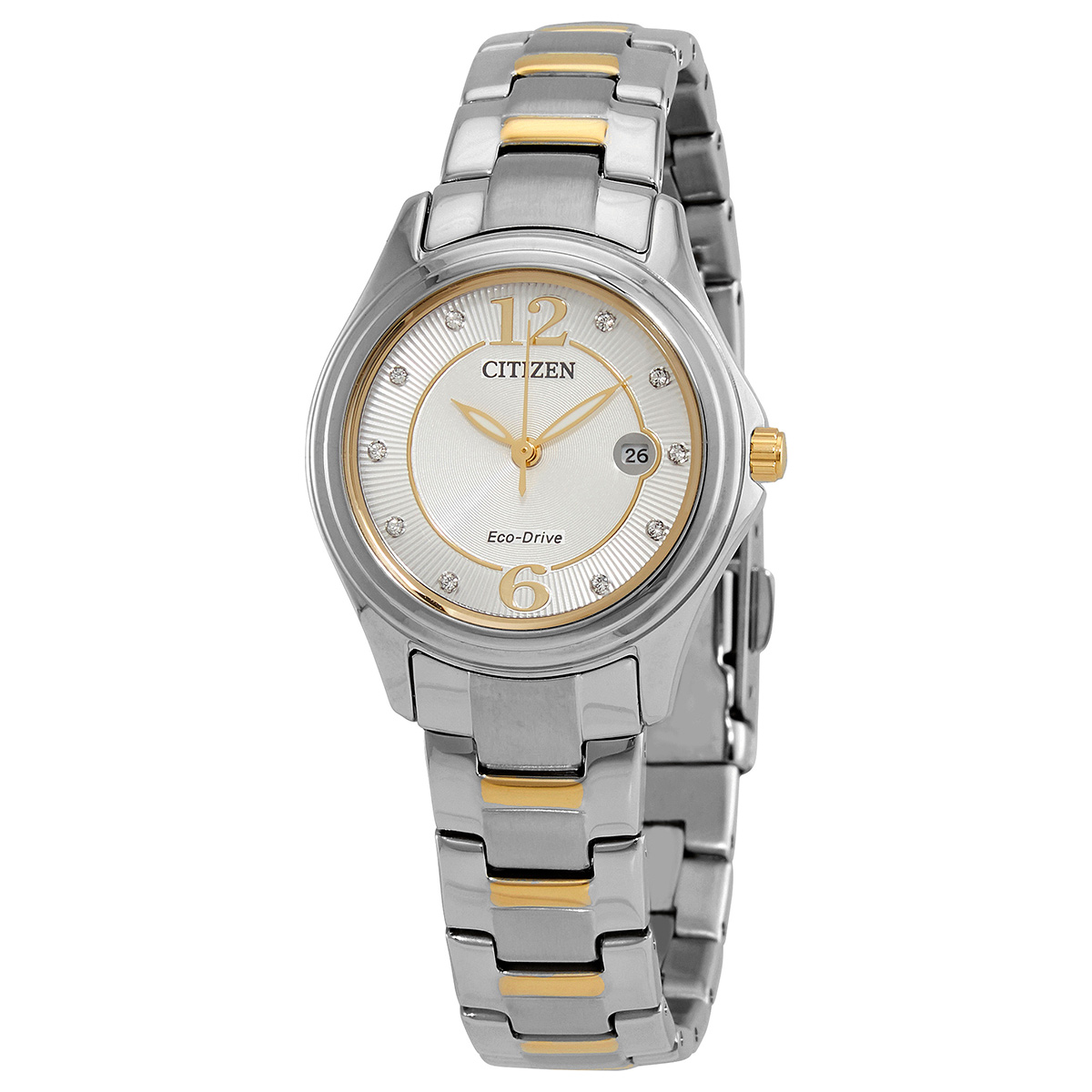 Citizen Eco-Drive Crystal Silver Dial Two-tone Ladies Watch FE1134-54A