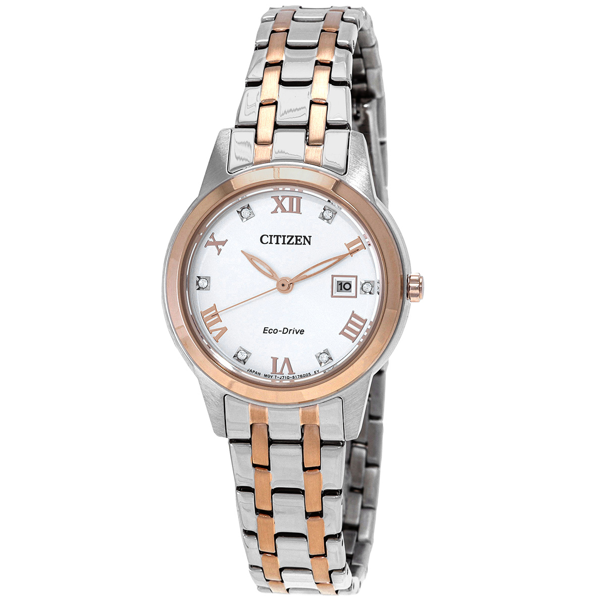 Citizen Eco-Drive Crystal White Dial Two-Tone Ladies Watch FE1246-85A