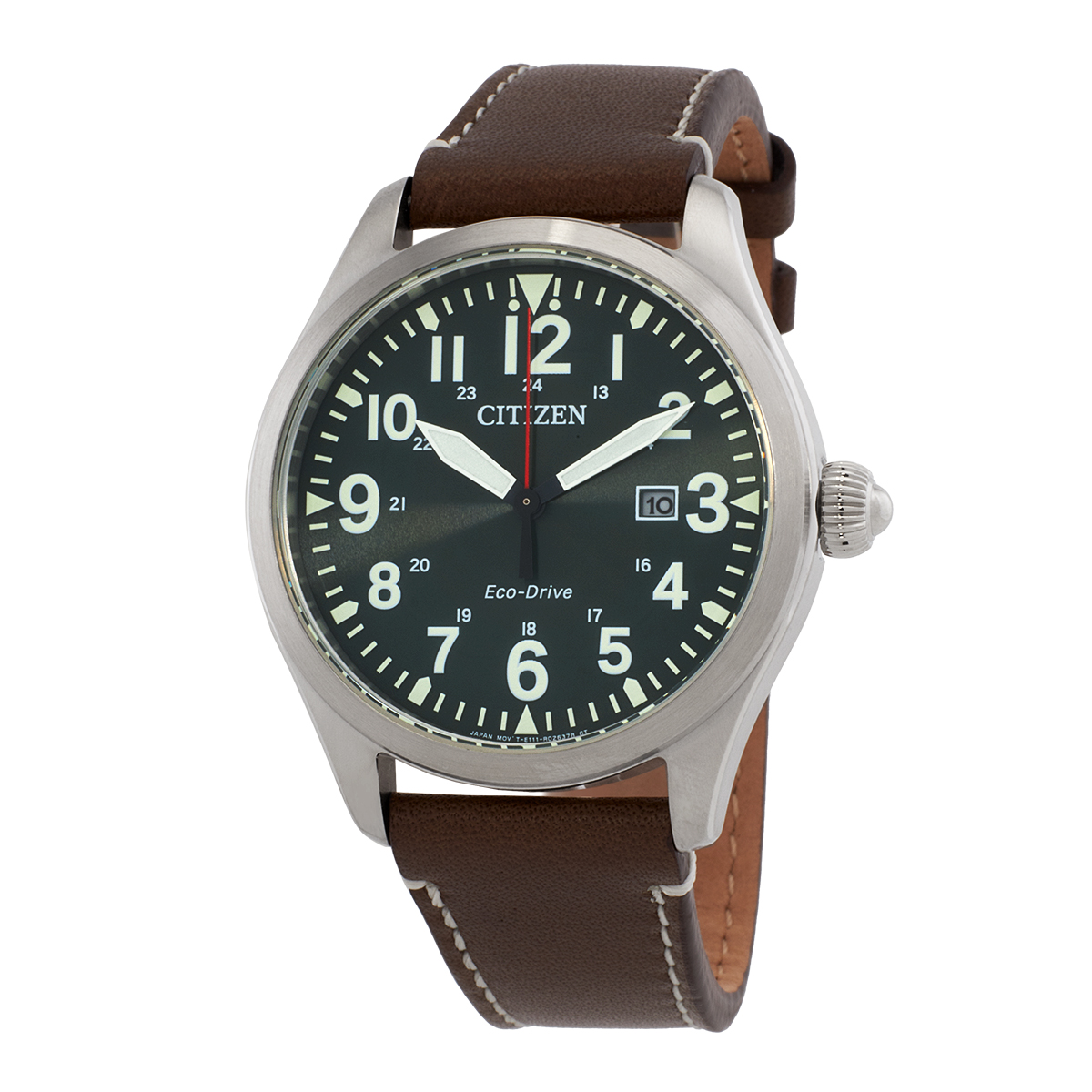 Citizen Eco-Drive Green Dial Brown Leather Men's Watch BM6838-25X