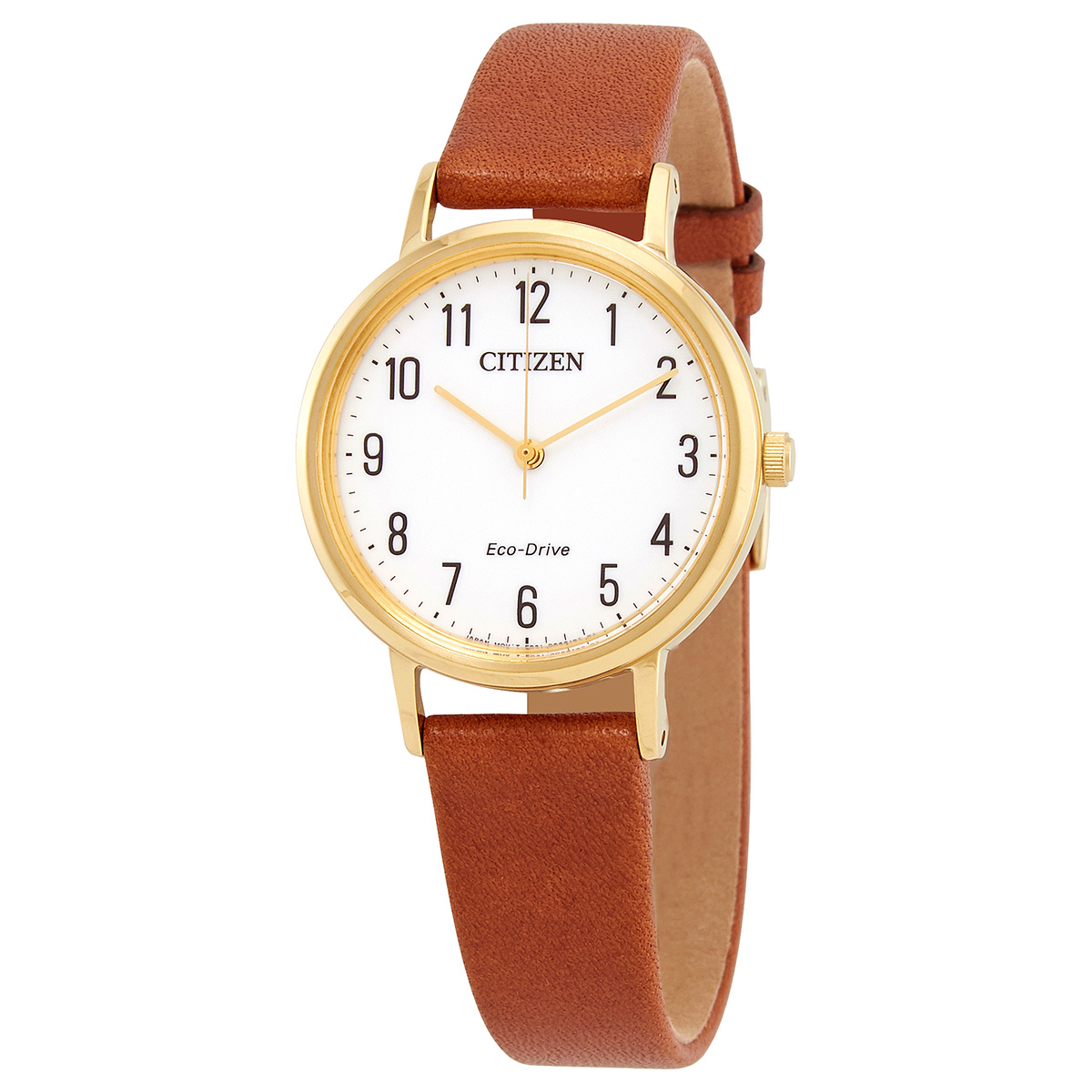 Citizen Eco-Drive White Dial Brown Leather Ladies Watch EM0578-17A