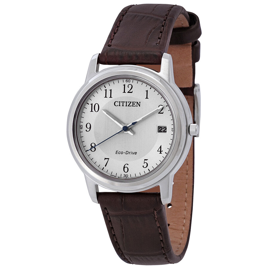 Shop Citizen Eco-drive White Dial Brown Leather Ladies Watch Fe6011-14a In Brown/white