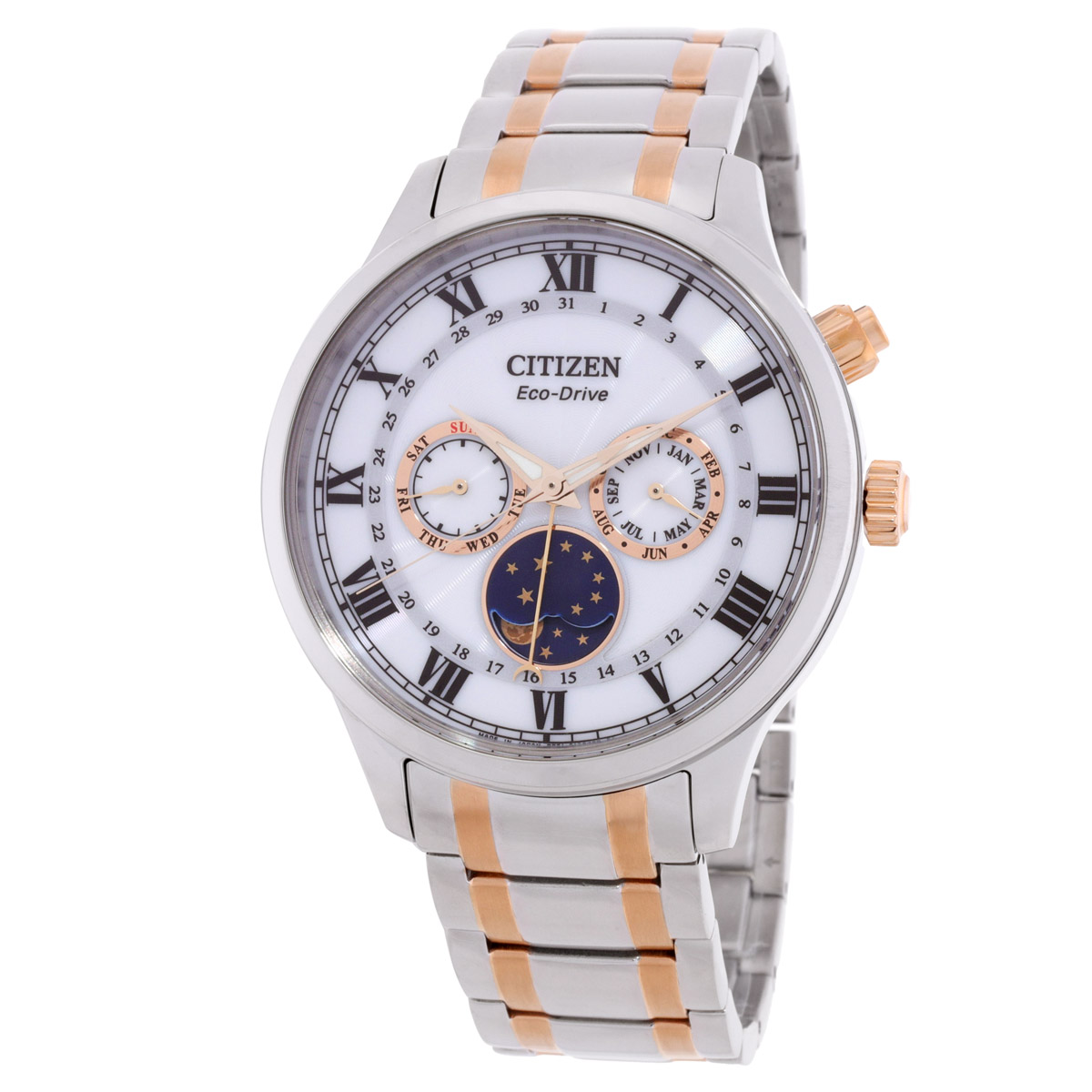 Citizen Eco-Drive White Dial Mooh Phase Stainless Steel Men's Watch AP1054-80A