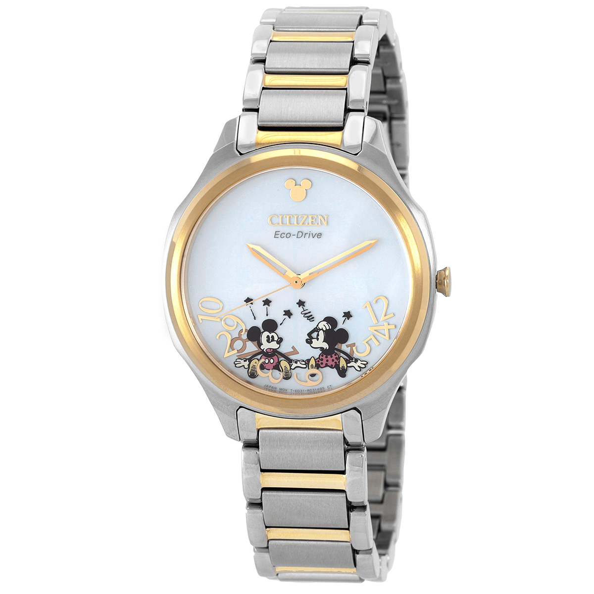 Citizen Falling Mickey & Minnie Silver Dial Two-Tone Ladies Watch EM0754-59W