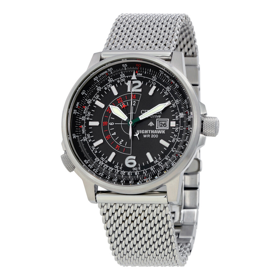 Citizen Nighthawk Black Dial Stainless Steel Men's Watch BJ700851E Nighthawk AT Citizen