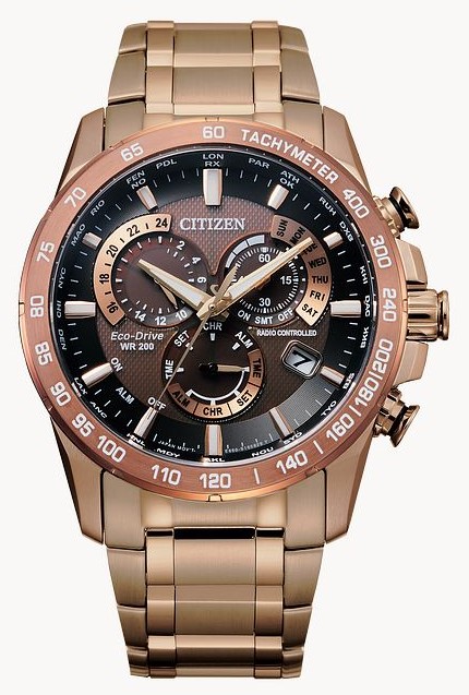 Citizen PCAT Perpetual Alarm World Time Chronograph Brown Dial Men's Watch CB5896-54X